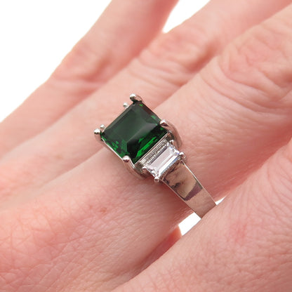 925 Sterling Silver Real Chrome Diopside & C Z Ring Size 10