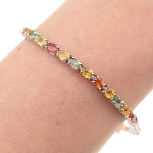925 Sterling Silver Real Oval-Cut Multi-Color Sapphire Link Bracelet 7"
