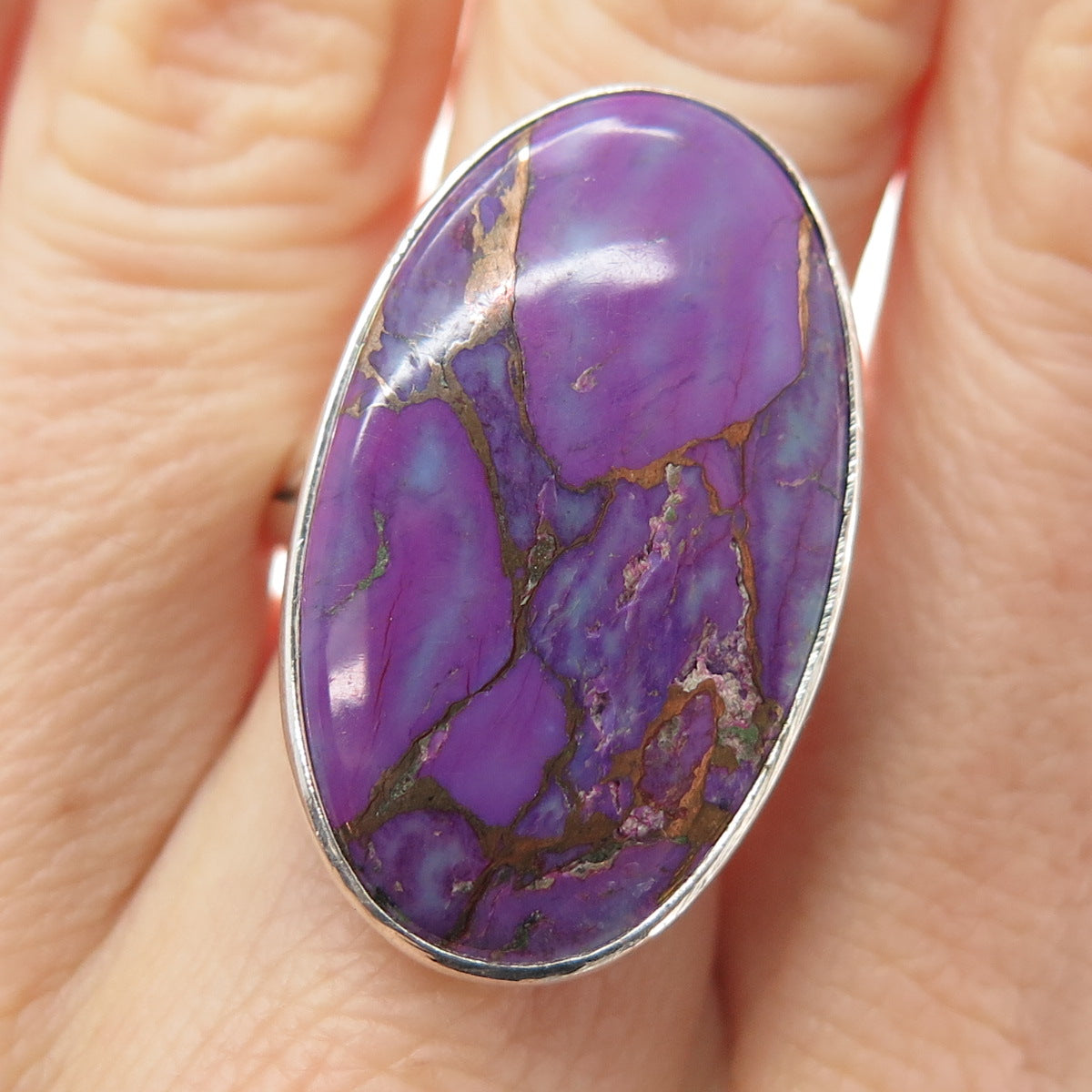 925 Sterling Silver Vintage Real Cabochon Mohave Purple Turquoise Ring Size 8.75