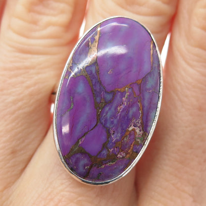 925 Sterling Silver Vintage Real Cabochon Mohave Purple Turquoise Ring Size 8.75