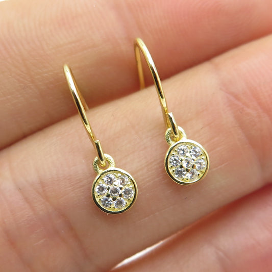 925 Sterling Silver Gold Plated Round-Cut C Z Dangle Earrings