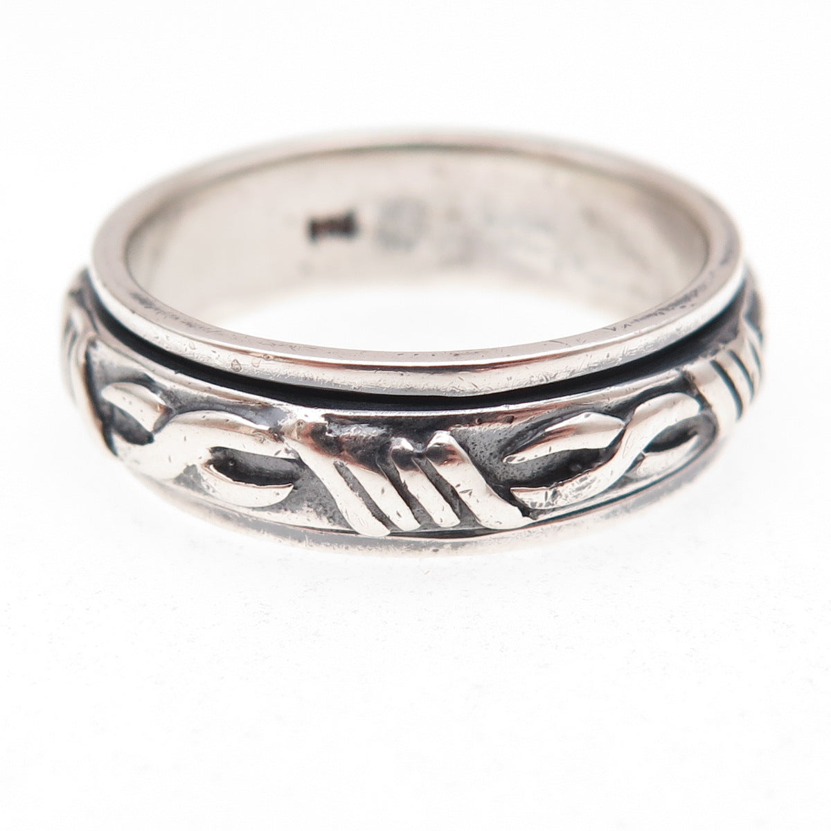 925 Sterling Silver Vintage Infinity Oxidized Rotating Band Ring Size 12
