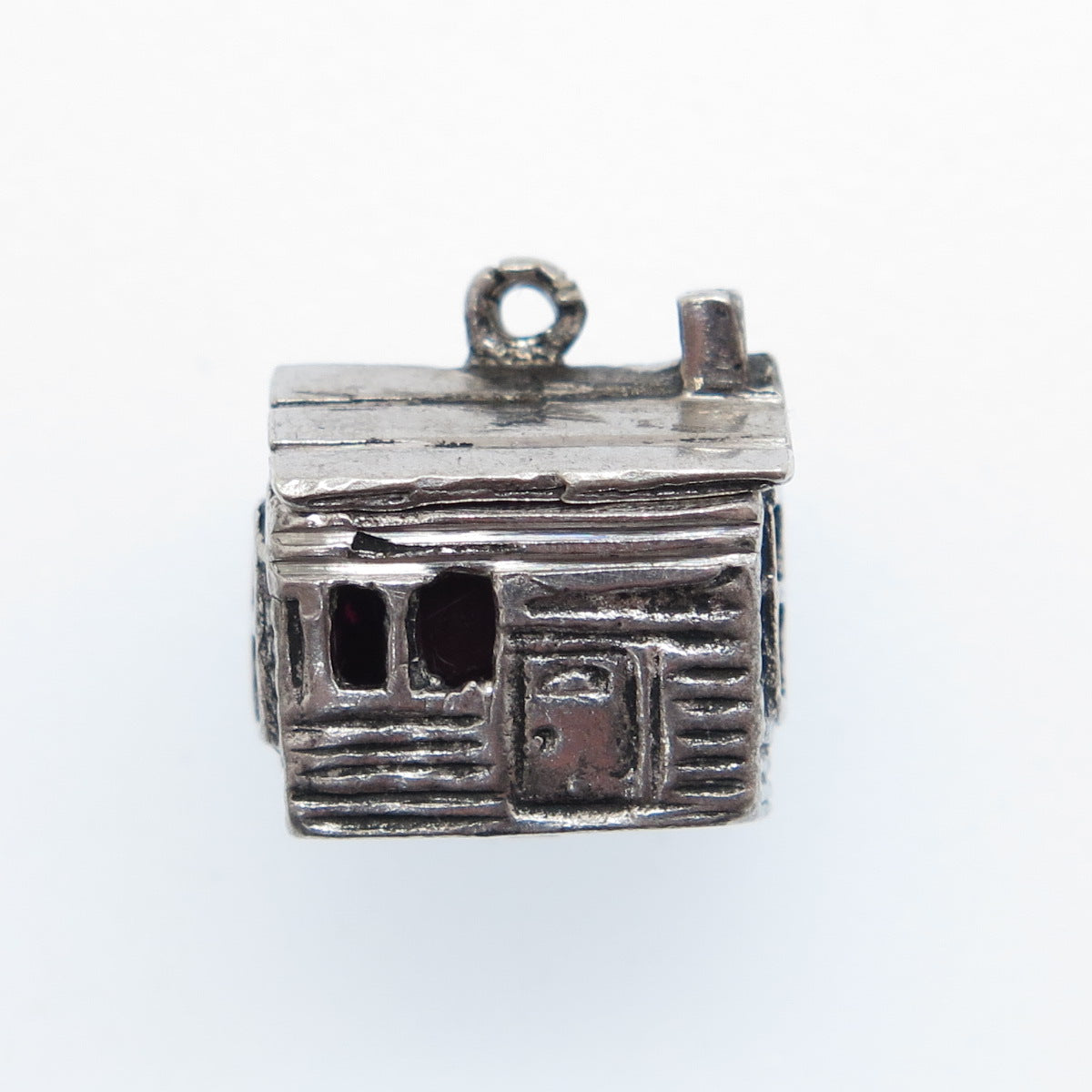 925 Sterling Silver Vintage Old House Oxidized Minimalist 3D Charm Pendant
