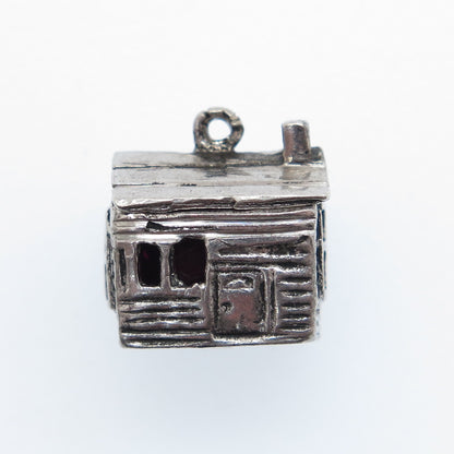925 Sterling Silver Vintage Old House Oxidized Minimalist 3D Charm Pendant