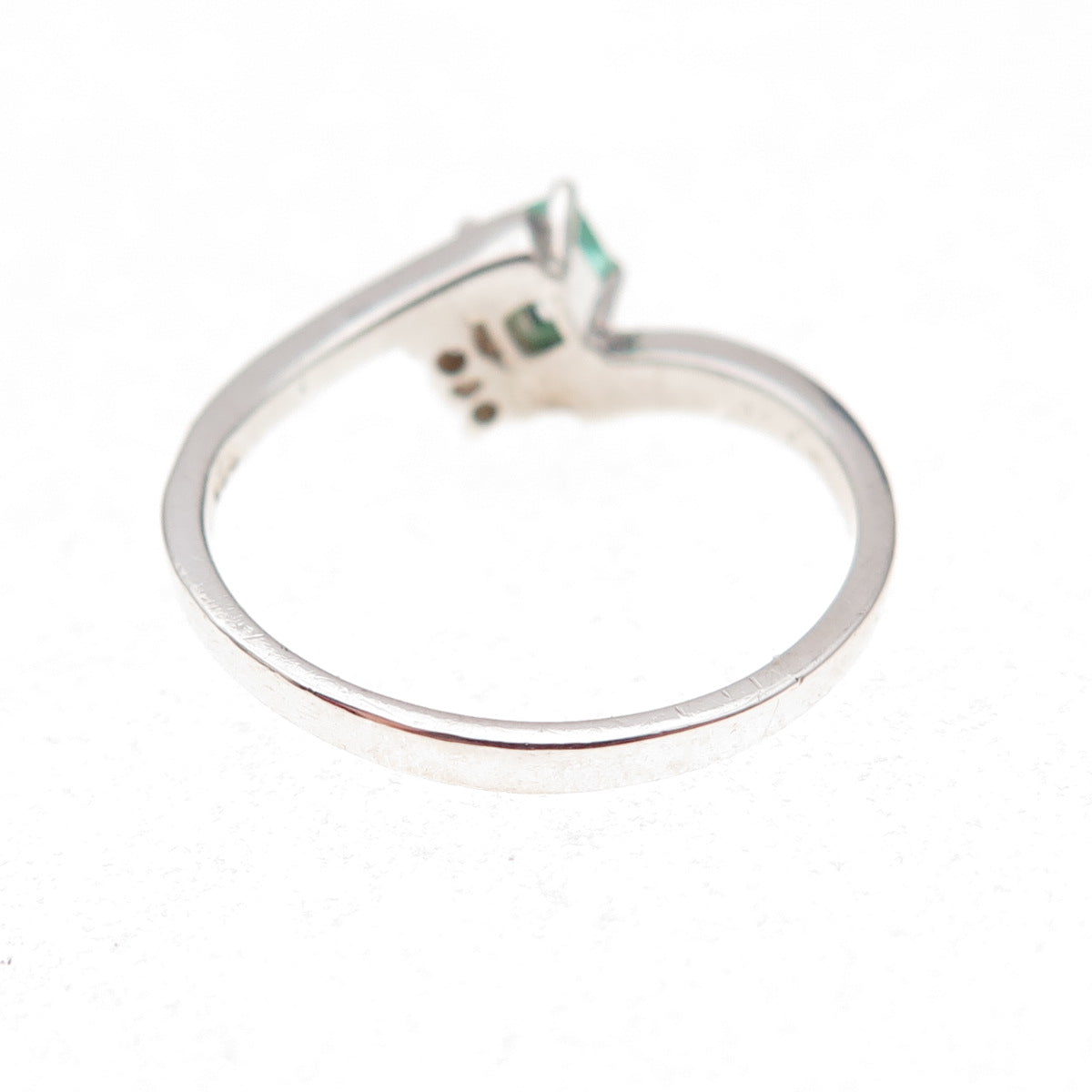 925 Sterling Silver Real Emerald & C Z Bypass Ring Size 7.25