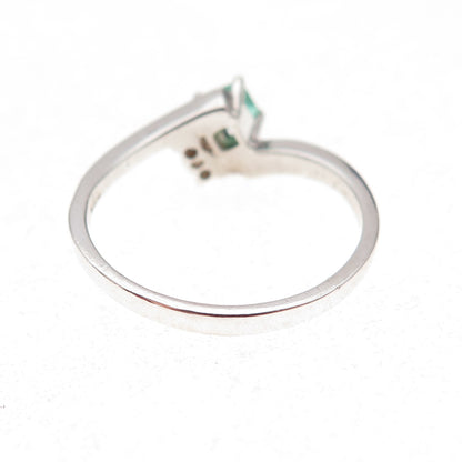 925 Sterling Silver Real Emerald & C Z Bypass Ring Size 7.25