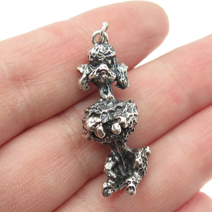 925 Sterling Silver Vintage Poodle Dog Oxidized 3D Charm Pendant