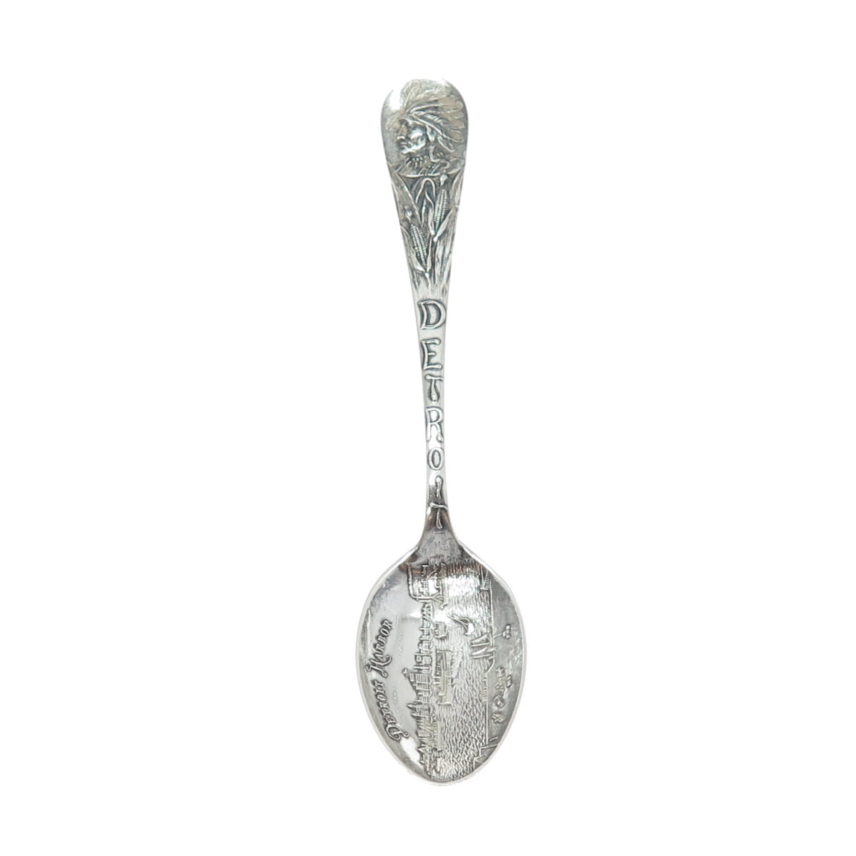 MECHANICS Sterling Silver Antique Art Deco Detroit States & Cities Coffee Spoon
