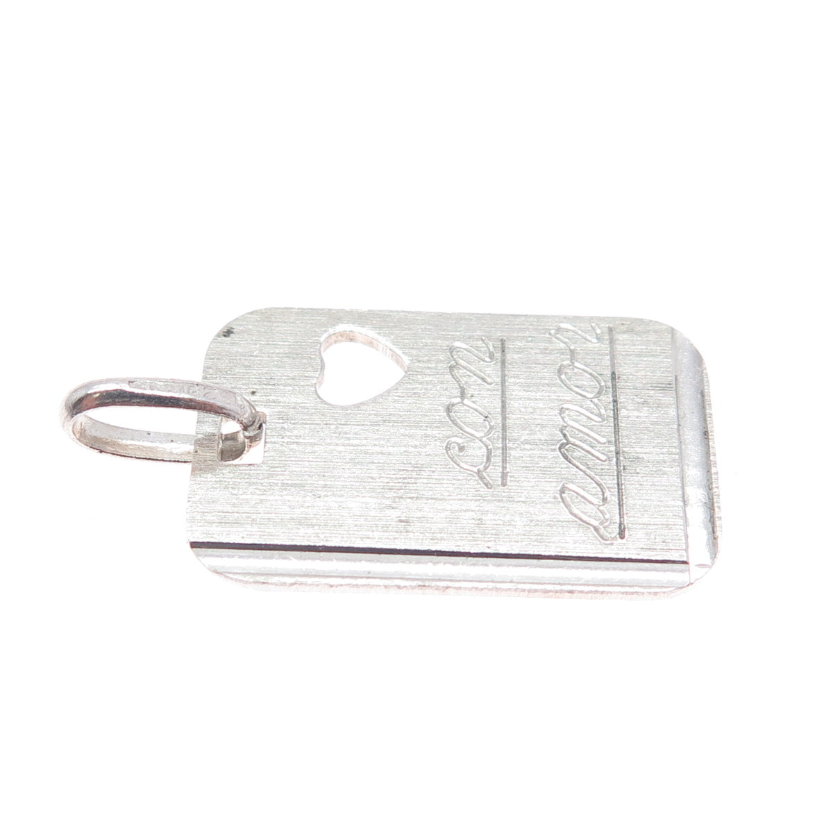 925 Sterling Silver Vintage Italy Con Amore Heart Tag Charm Pendant
