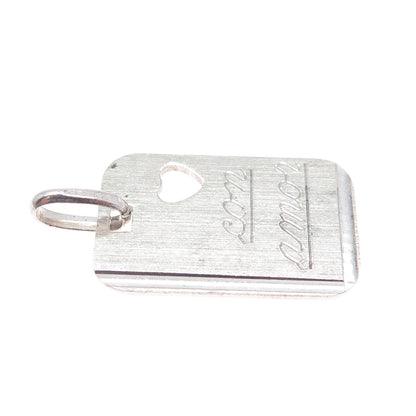 925 Sterling Silver Vintage Italy Con Amore Heart Tag Charm Pendant