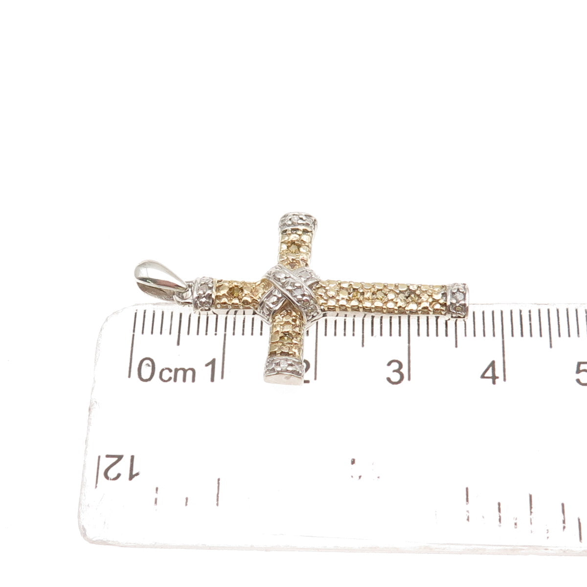 Chuck Clemency 925 Sterling Silver 2-Tone Real Round-Cut Diamond Cross Pendant
