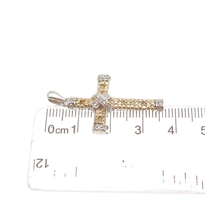 Chuck Clemency 925 Sterling Silver 2-Tone Real Round-Cut Diamond Cross Pendant