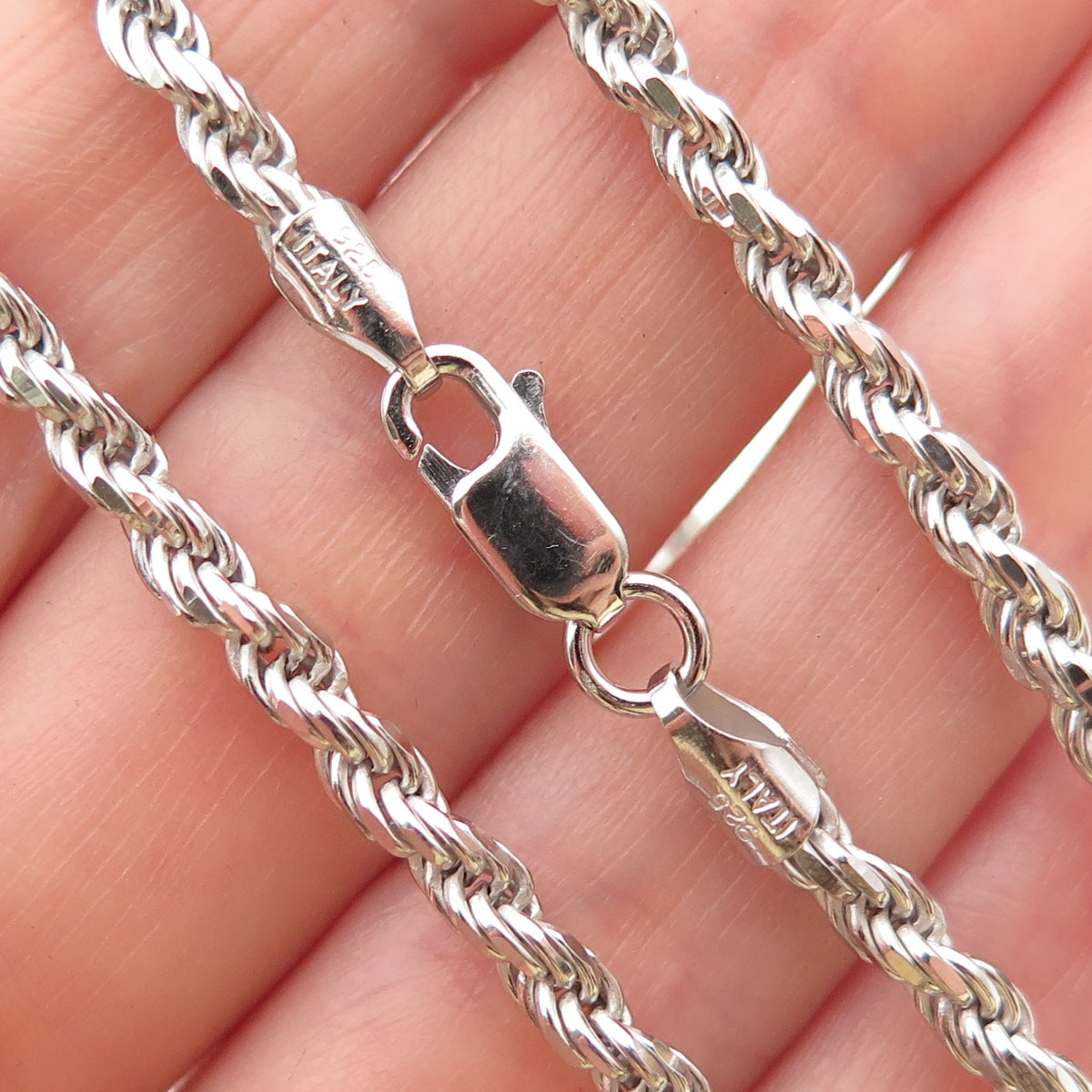 925 Sterling Silver Italy Twisted Rope Chain Necklace 20"