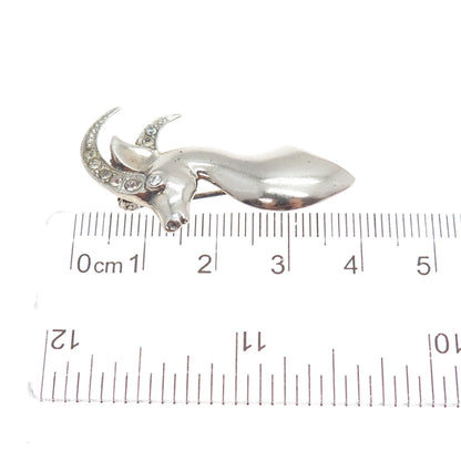 925 Sterling Silver Antique Art Deco Rhinestone Gazelle Oxidized Pin Brooch
