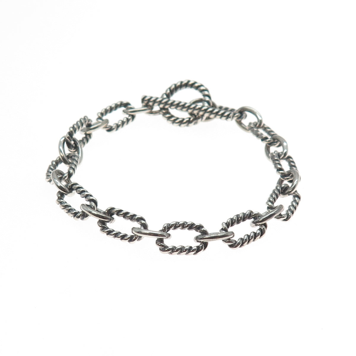 925 Sterling Silver Vintage Cable Link Oxidized Bracelet 7"