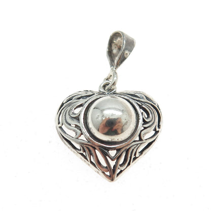 925 Sterling Silver Vintage Ball Scroll Heart Pendant