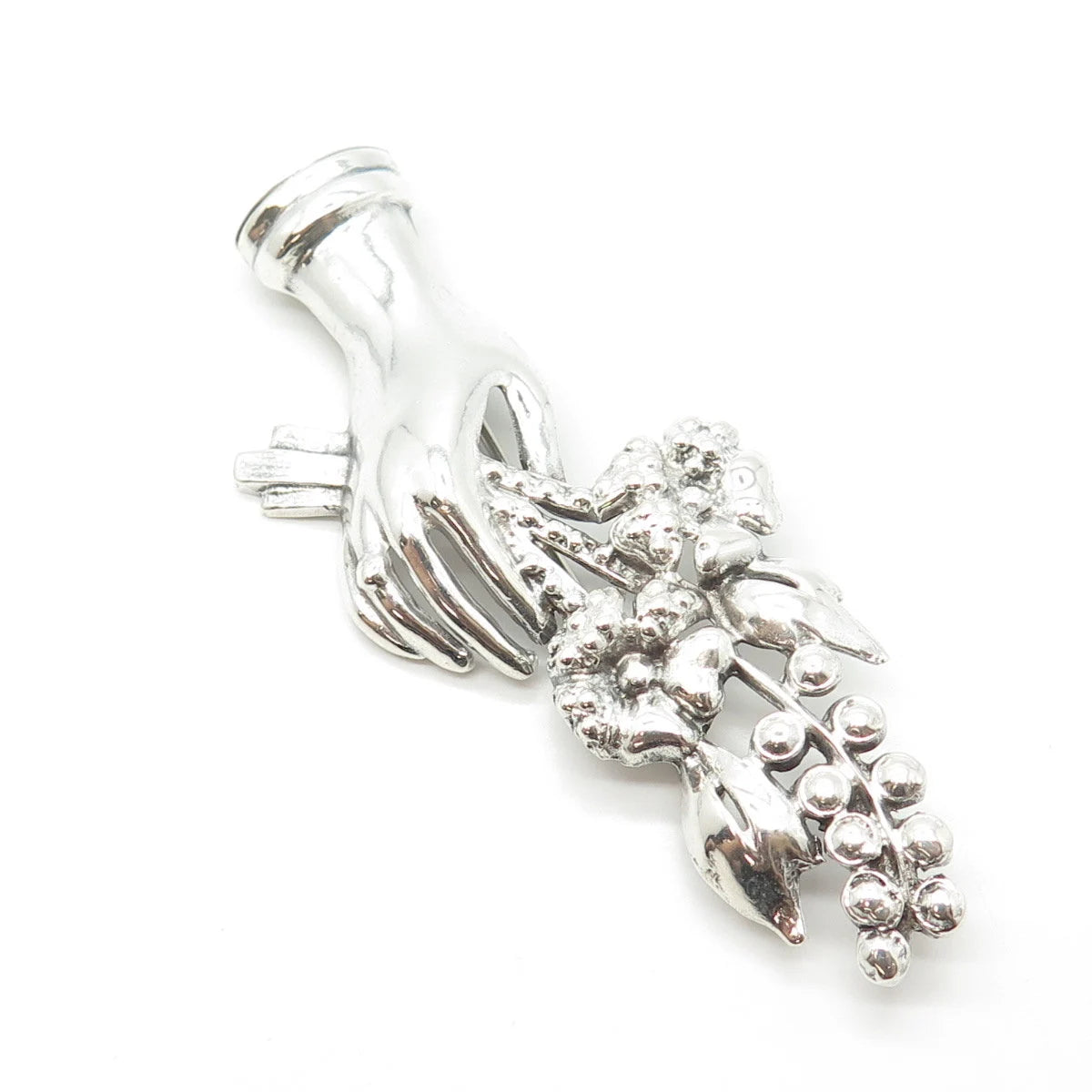925 Sterling Silver Vintage Flowers in Hand Pin Brooch