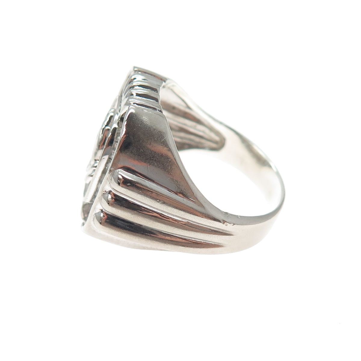 925 Sterling Vintage Emerald & Tapered Baguette C Z Praying Hands Ring Size 10.5