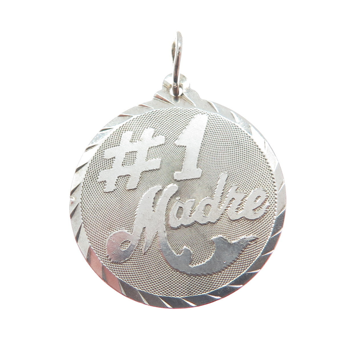 925 Sterling Silver Vintage "Madre Number 1" Textured Round Pendant