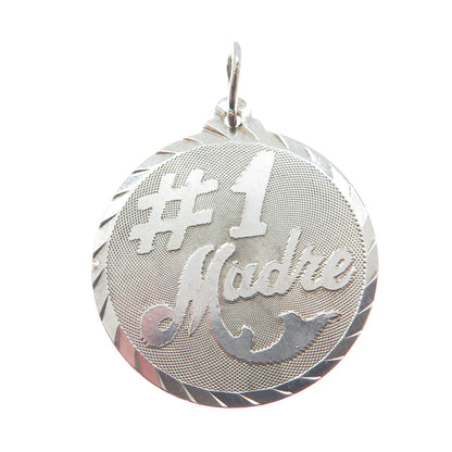 925 Sterling Silver Vintage "Madre Number 1" Textured Round Pendant
