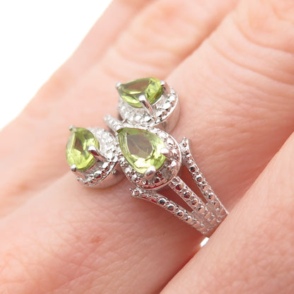 Chuck Clemency 925 Sterling Silver Real Diamond Accent & Peridot Ring Size 7