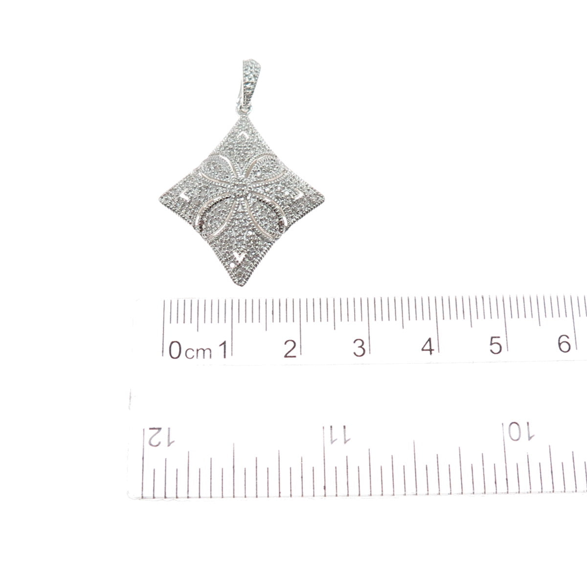 925 Sterling Silver Real Round-Cut Diamond Flower Charm Pendant