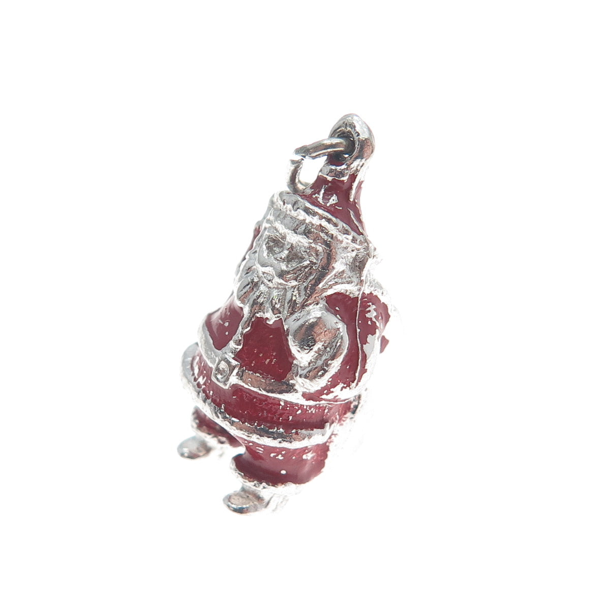 WELLS 925 Sterling Silver Vintage Enamel Santa Claus Minimalist 3D Charm Pendant