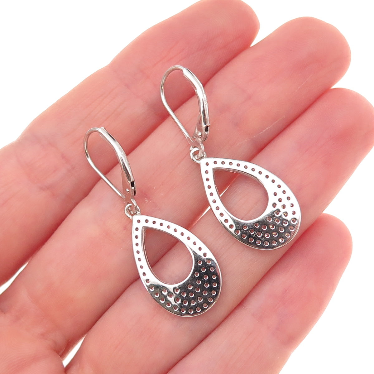 925 Sterling Silver Round-Cut C Z Teardrop Dangle Earrings