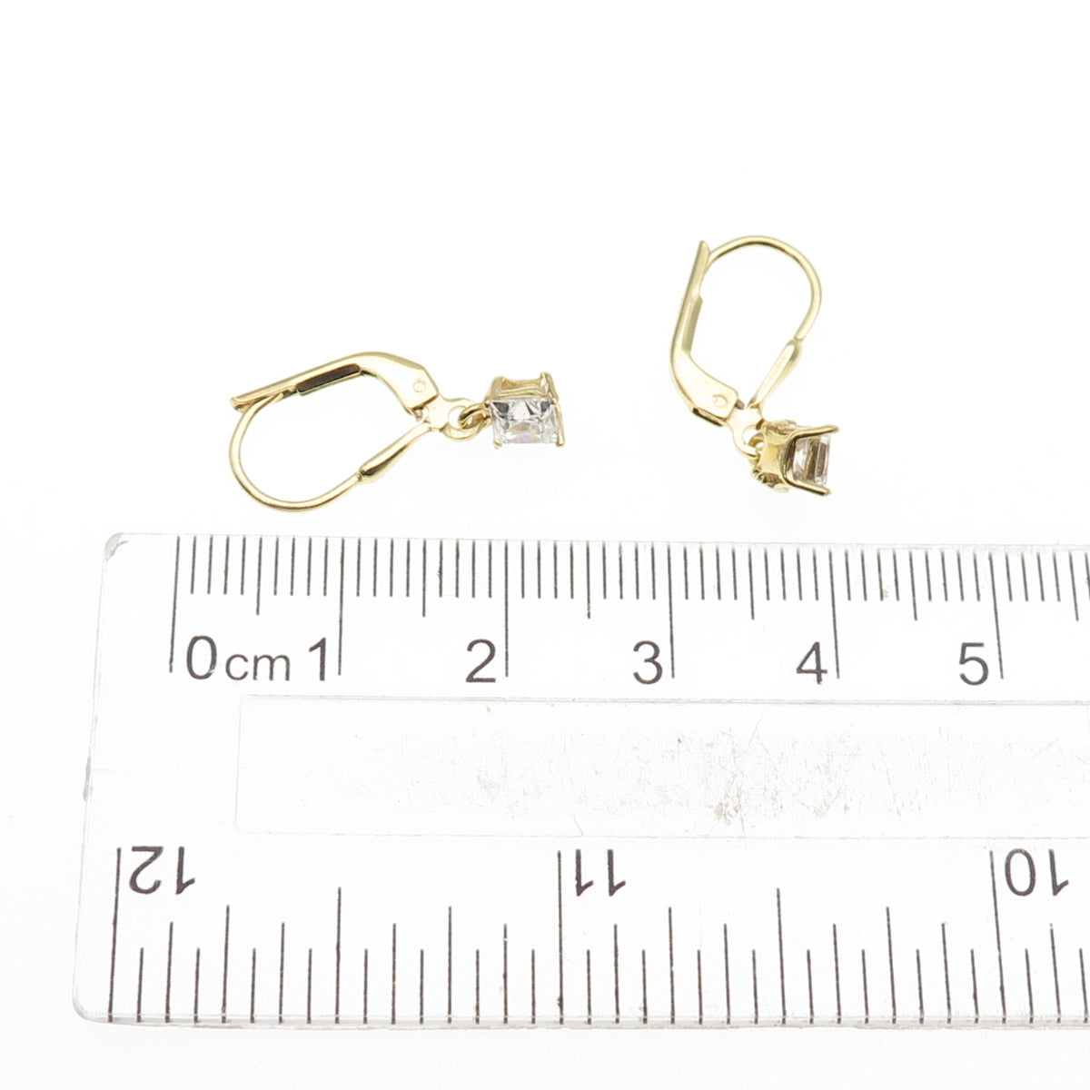 925 Sterling Silver Gold Plated Princess-Cut C Z Dangle Earrings