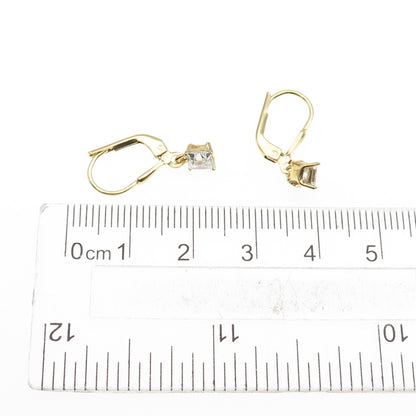 925 Sterling Silver Gold Plated Princess-Cut C Z Dangle Earrings