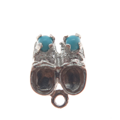 925 Sterling Silver Vintage Real Turquoise Baby Shoes Minimalist Charm Pendant