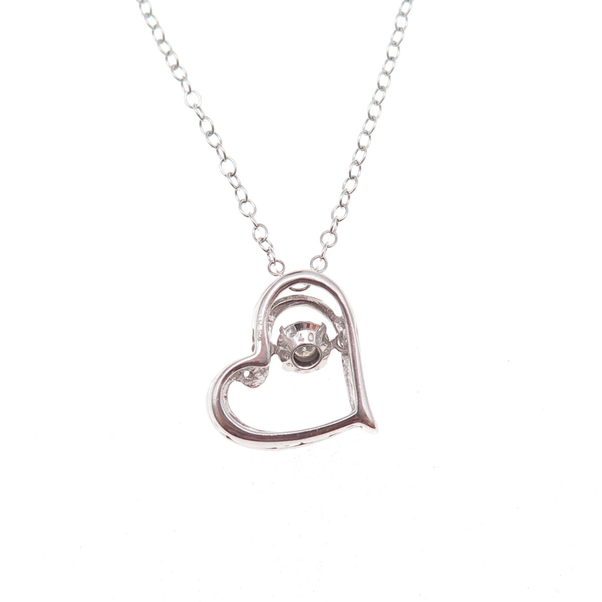 925 Sterling Silver Real Round-Cut Diamond Heart Cable Chain Necklace 18"