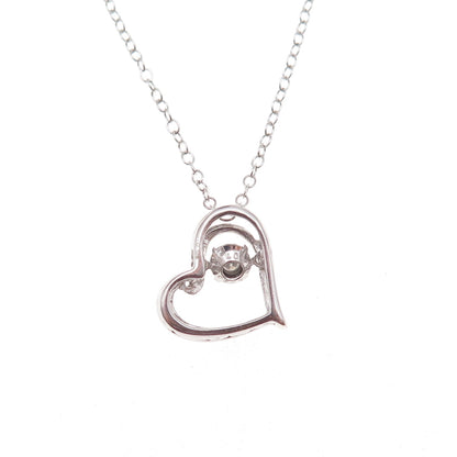 925 Sterling Silver Real Round-Cut Diamond Heart Cable Chain Necklace 18"