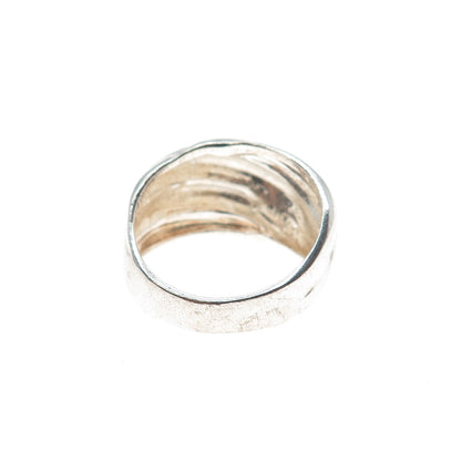 925 Sterling Silver Vintage Italy Modernist Ribbed Ring Size 7.5