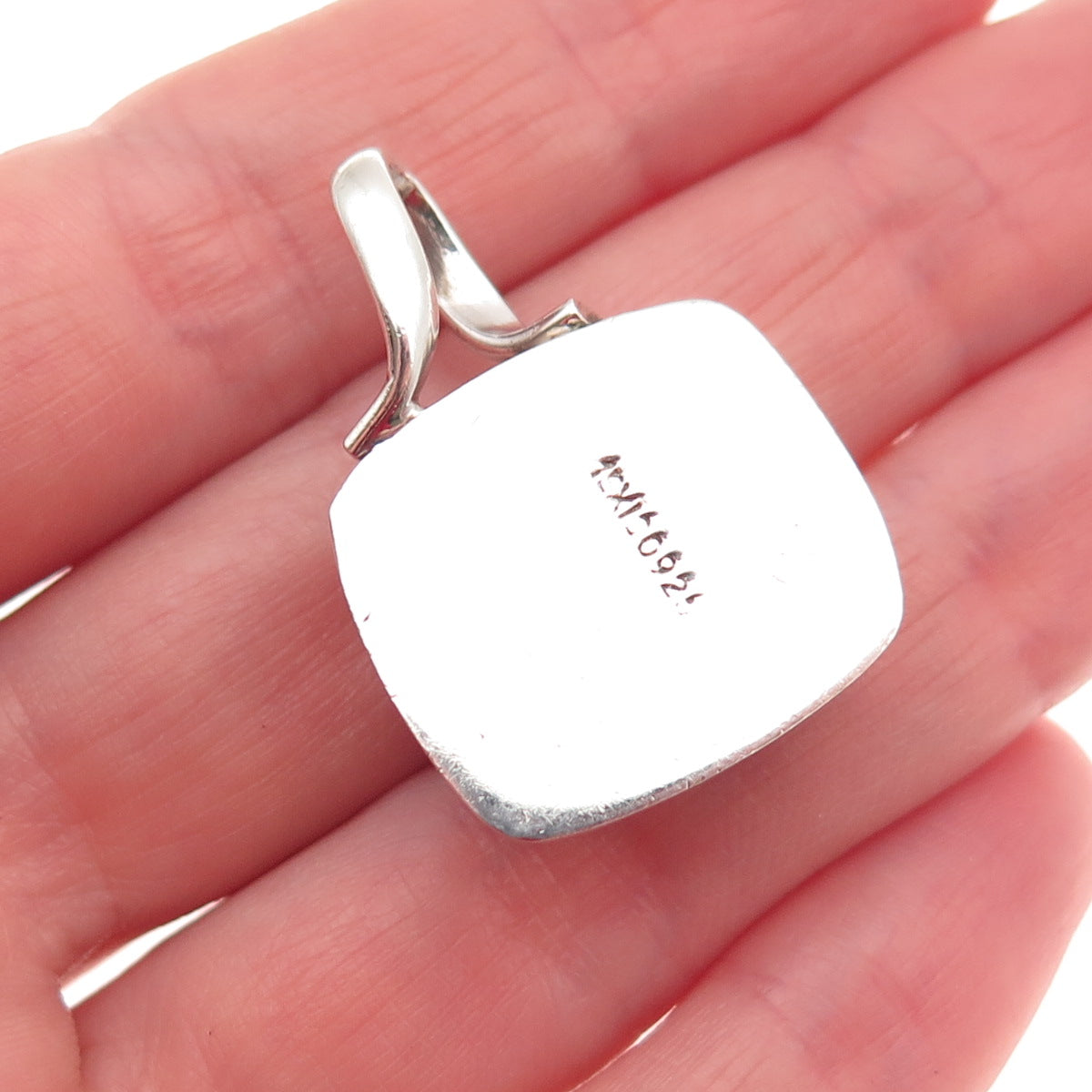 925 Sterling Silver Vintage Mexico Real MOP Modernist Charm Pendant