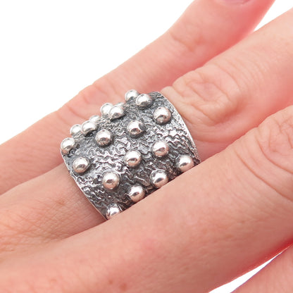 925 Sterling Silver Vintage Modernist Beaded Oxidized Ring Size 6.25