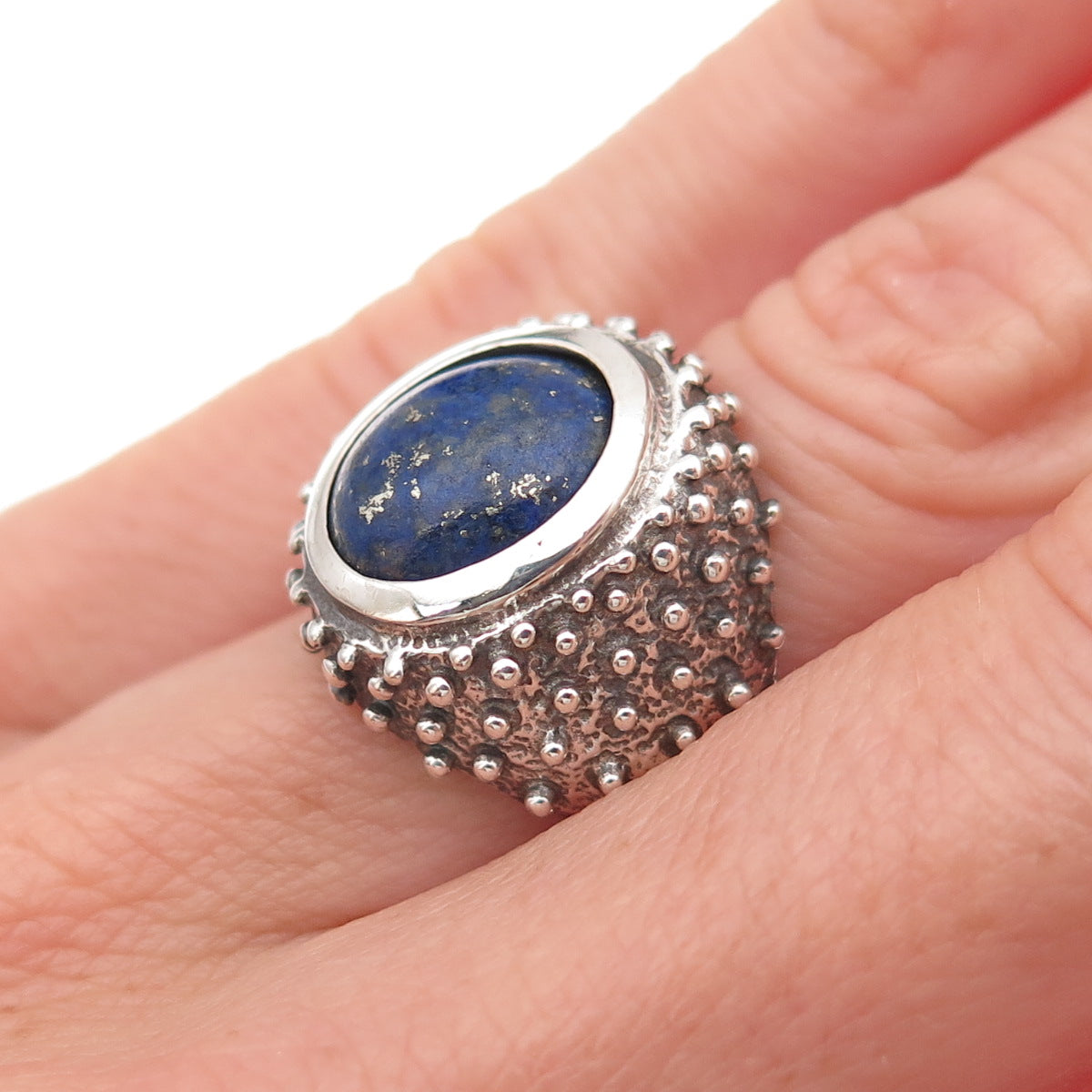 Chateau D’Argent 925 Sterling Silver Vintage Real Lapis Modernist Ring Size 5.25