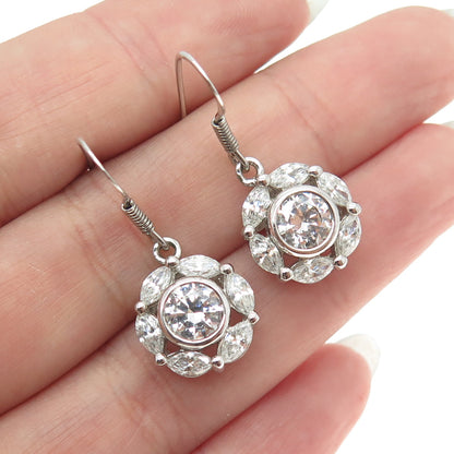 925 Sterling Silver Round & Marquise-Cut C Z Flower Earrings