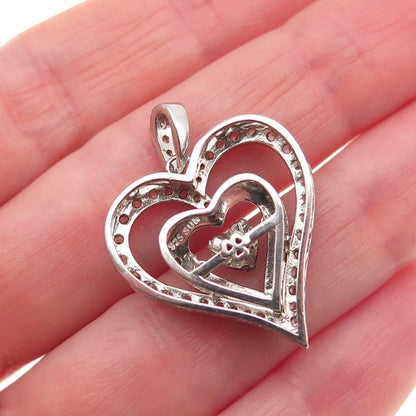 SUN 925 Sterling Silver Lab-Created Ruby & C Z Heart Charm Pendant