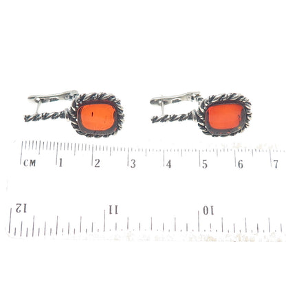 925 Sterling Silver Vintage Real Amber Roped Oxidized Earrings