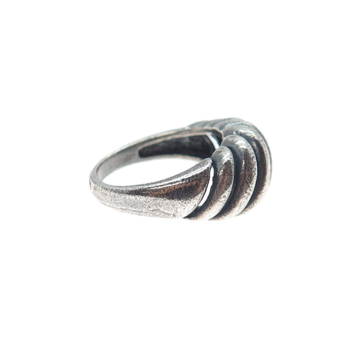 925 Sterling Silver Vintage Modernist Ribbed Oxidized Ring Size 6.25