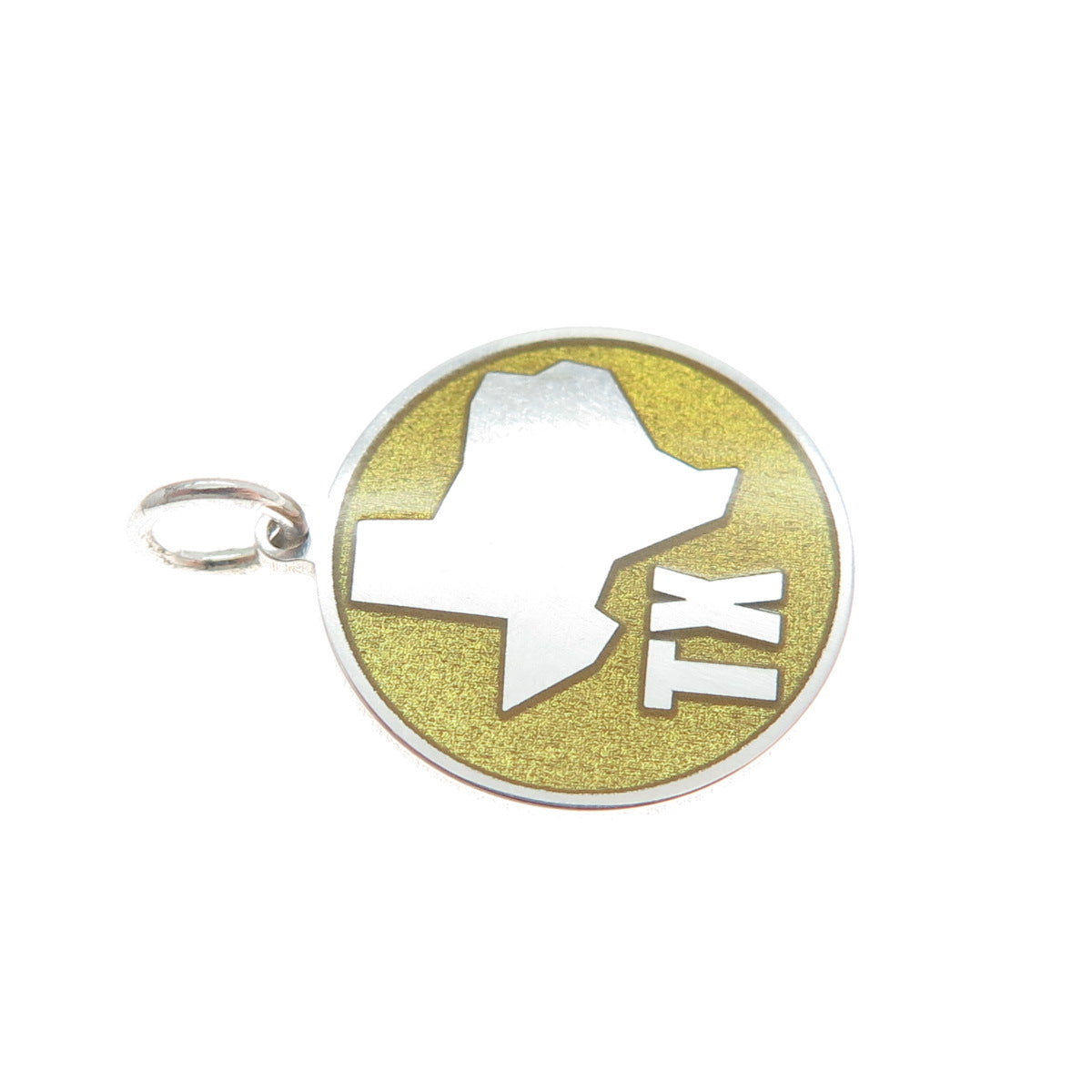 925 Sterling Silver Yellow Enamel Texas State Map Minimalist Charm Pendant