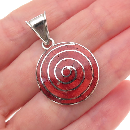 950 Silver Vintage Real Coral Spiral Charm Pendant