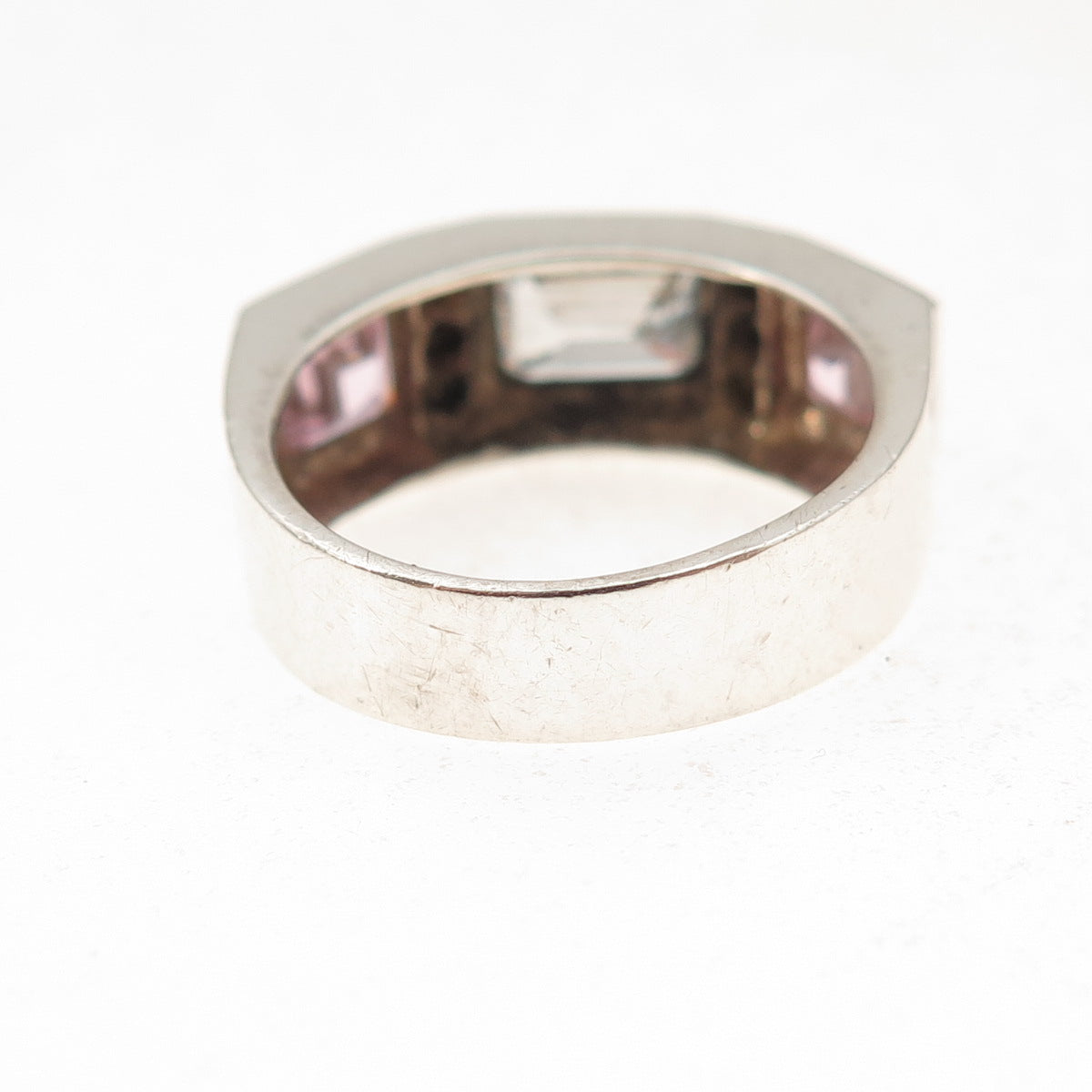 Classique 925 Sterling Silver 14K Gold Vintage White & Pink C Z Ring Size 6.25