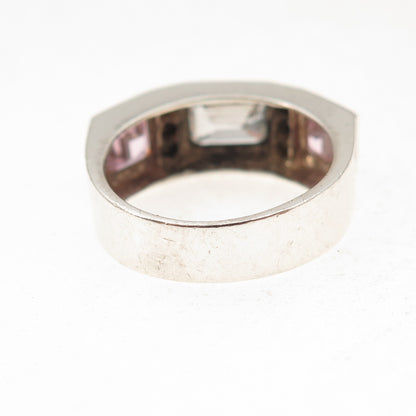 Classique 925 Sterling Silver 14K Gold Vintage White & Pink C Z Ring Size 6.25