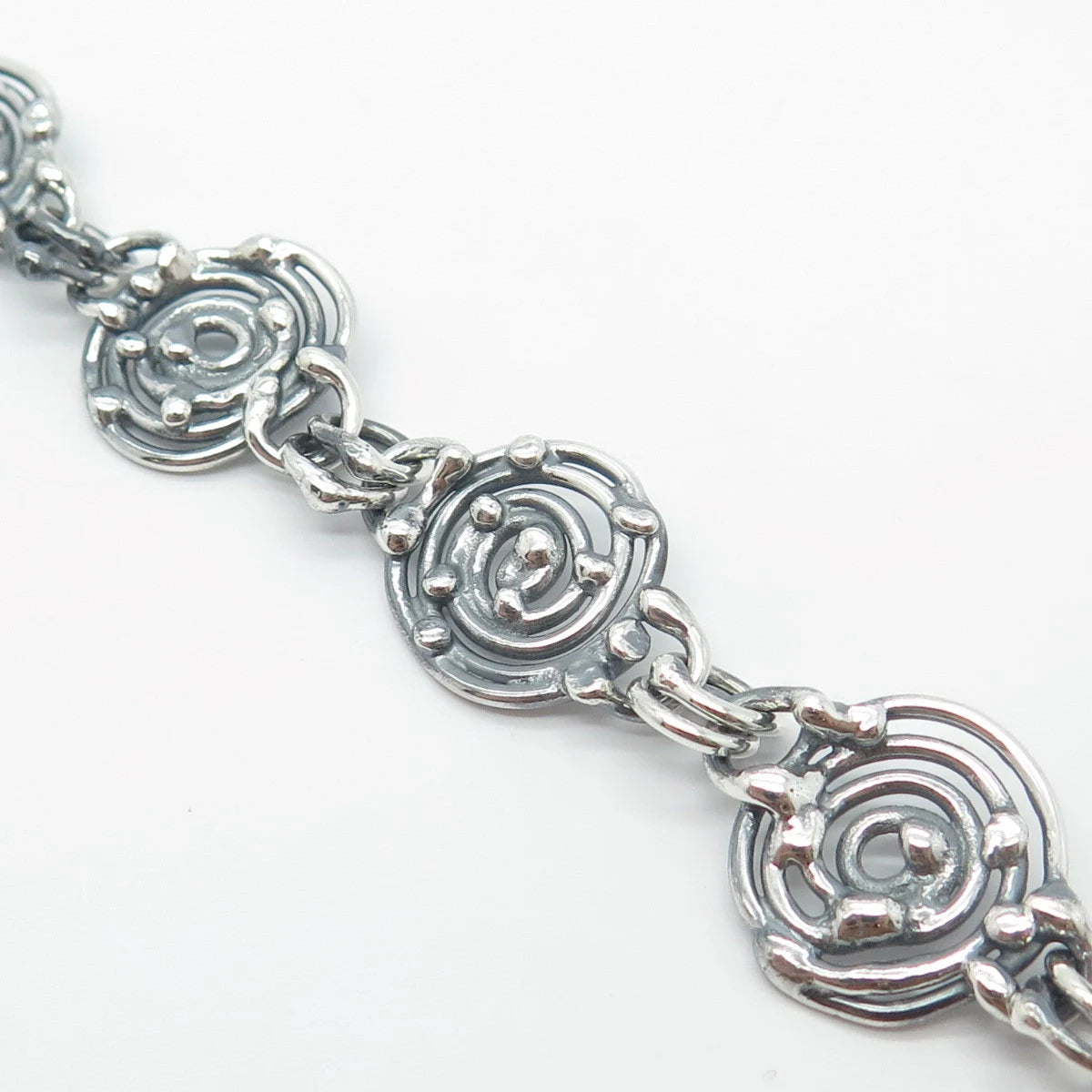 925 Sterling Silver Vintage Spiral Ethnic Link Bracelet 6.75"