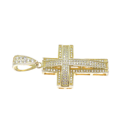 925 Sterling Silver Gold Plated Round-Cut C Z Sparkle Cross Pendant