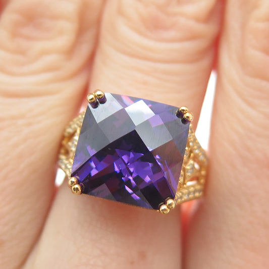 ROSS SIMONS 925 Sterling Silver Gold Plated Purple & White C Z Ring Size 7