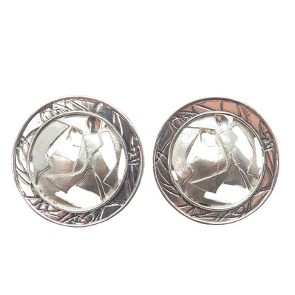 925 Sterling Silver Vintage Modernist Round Earrings