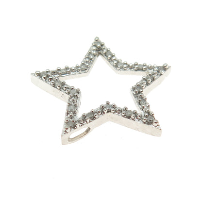 925 Sterling Silver Real Round-Cut Diamond Star Slide Pendant